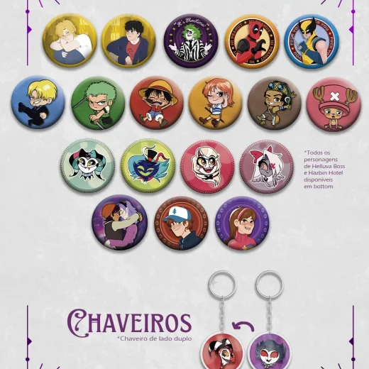 Bottons e Chaveiros Cultura Pop